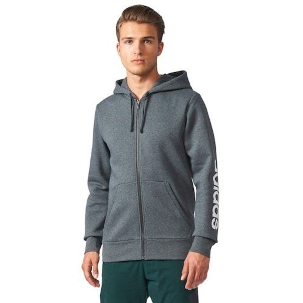 NWT Men's Adidas Essentials Linear Full-Zip Fleece Hooded Jacket XXL Dark Gray